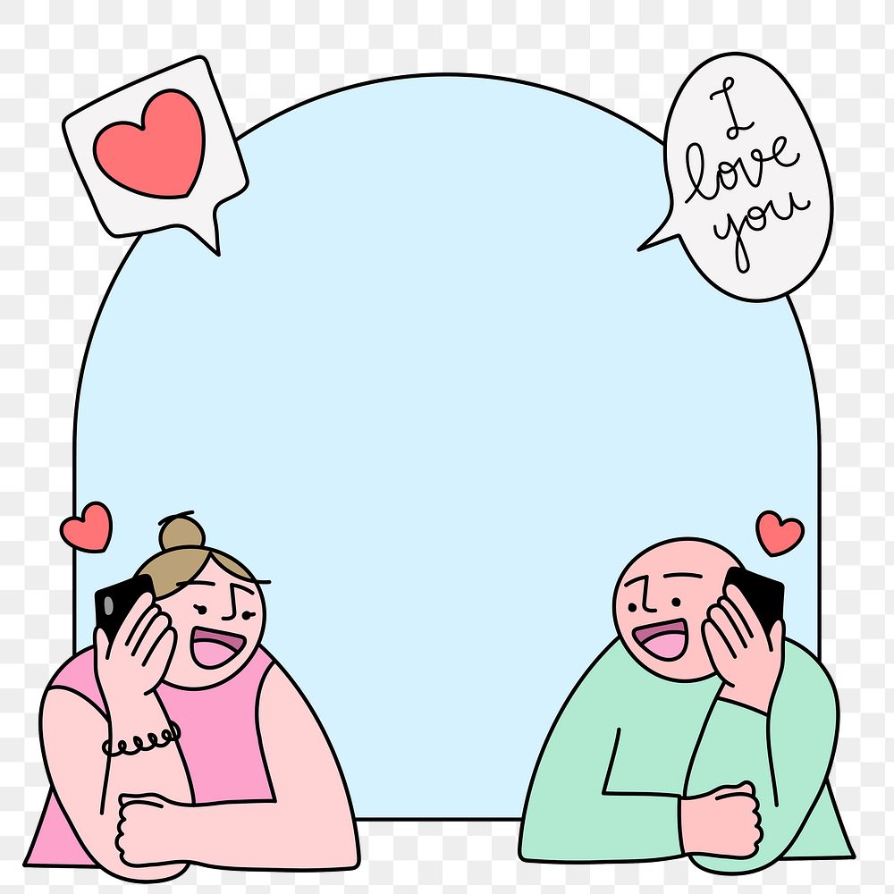 Online dating png frame sticker, doodle graphic on transparent background
