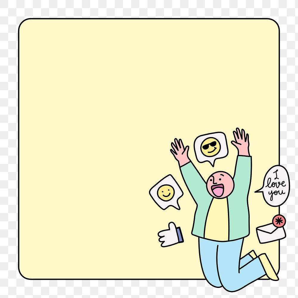 Jumping man png frame sticker, social media doodle on transparent background
