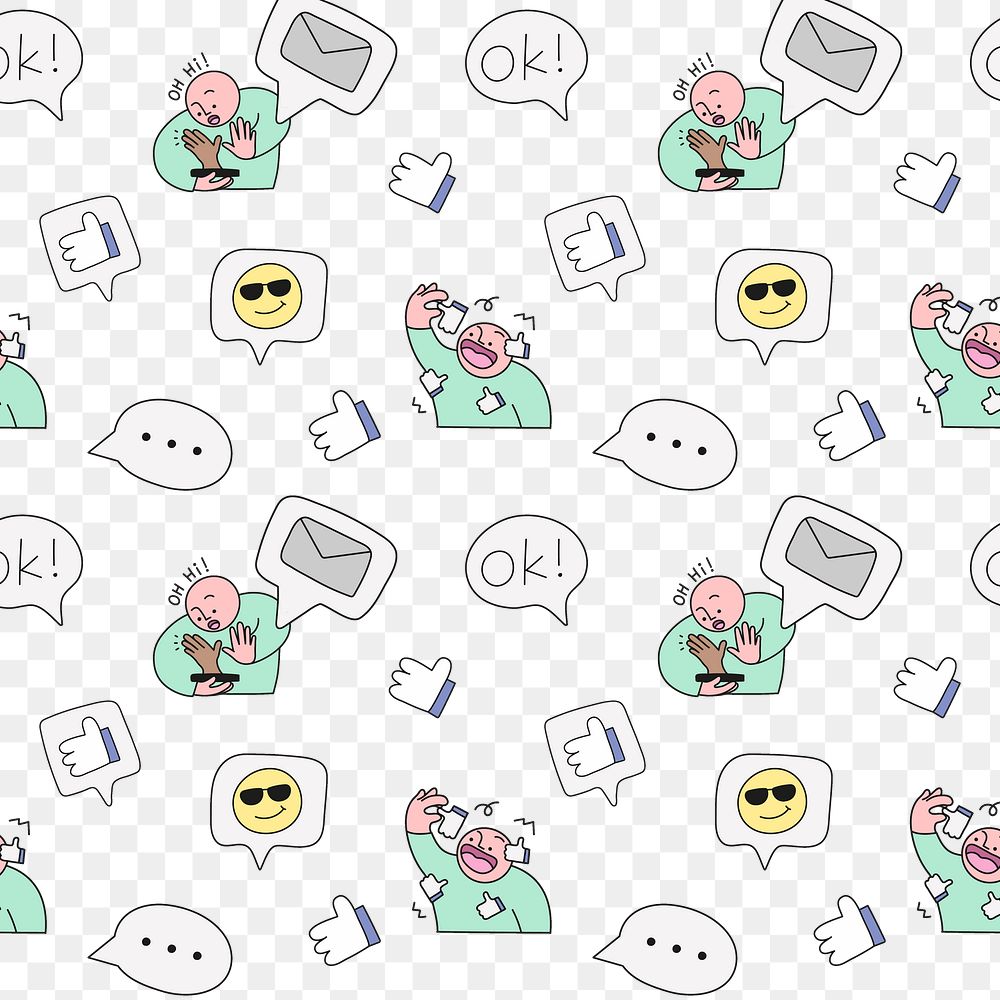 Emoticon png pattern, transparent background, cute design