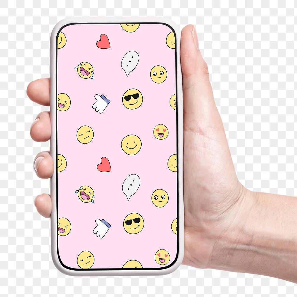 Smartphone png cut out, emoticon screen on transparent background