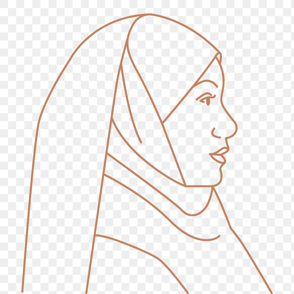 Monoline muslim png woman sticker, religious portrait on transparent background