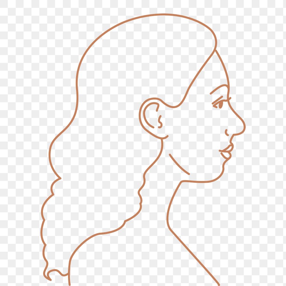 Aesthetic woman png sticker, monoline portrait on transparent background