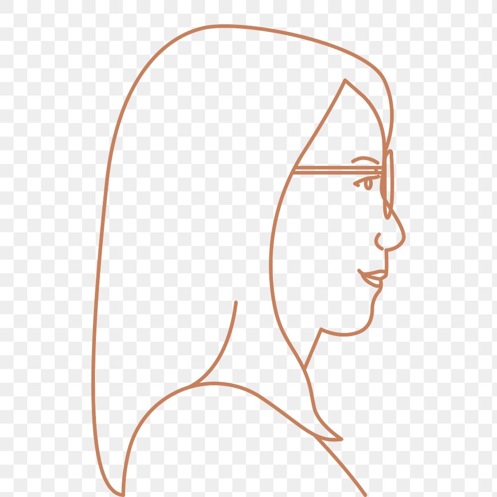 Nerdy woman png sticker, aesthetic monoline illustration on transparent background