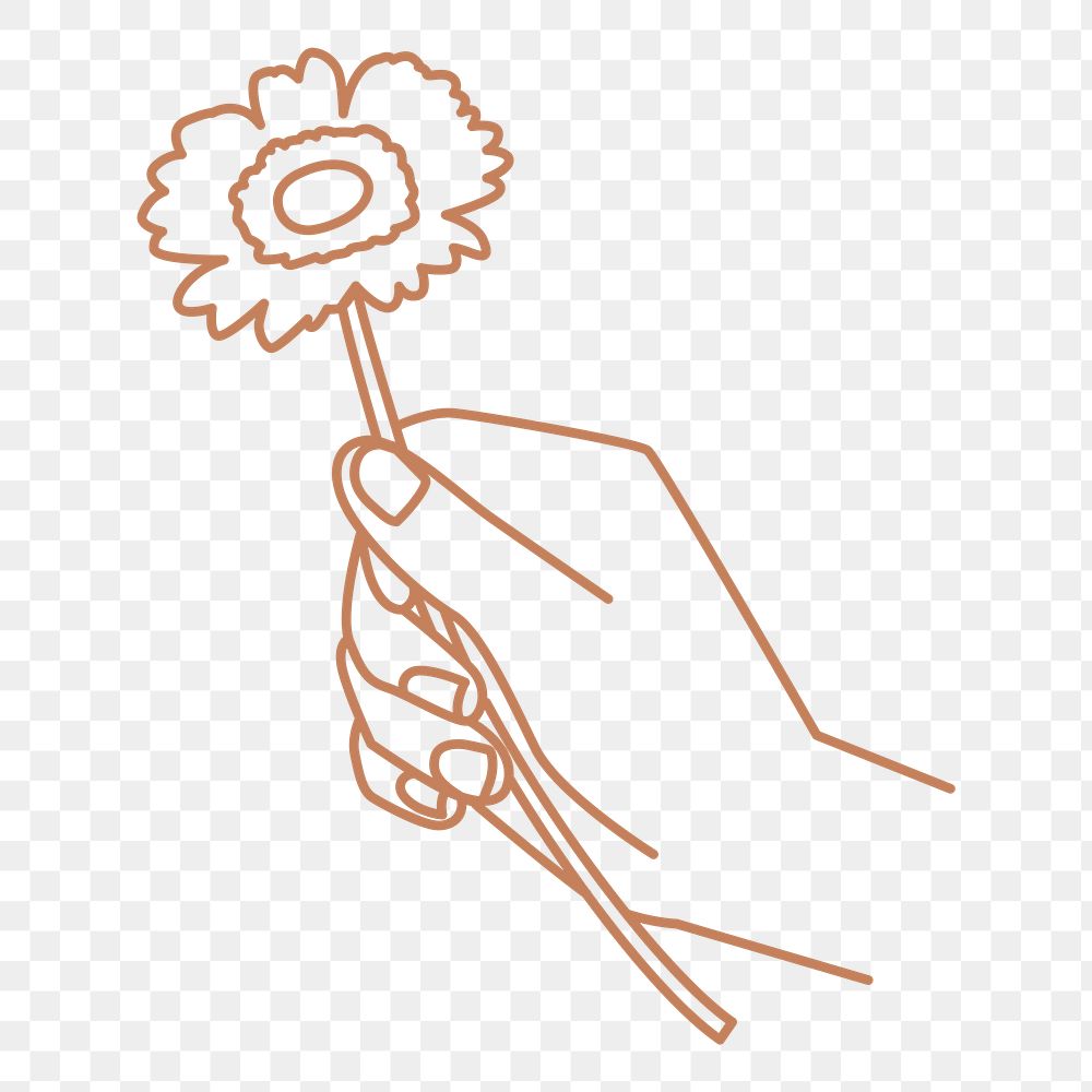 Hand png holding flower sticker, monoline illustration