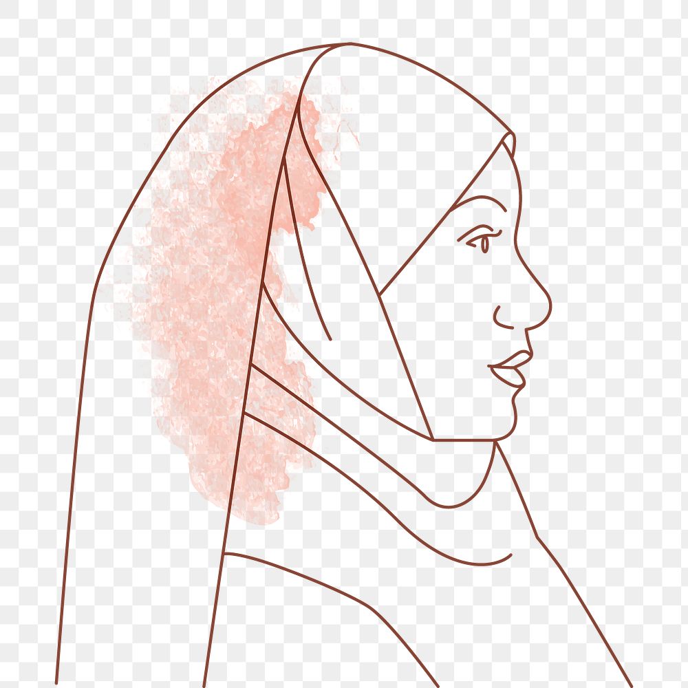Watercolor muslim png woman sticker, religious monoline portrait