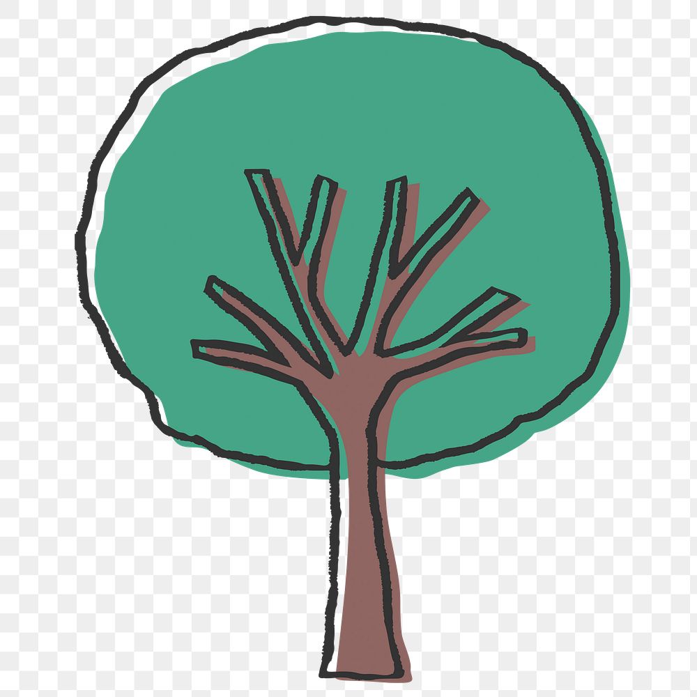 Png elm tree sticker, simple line art collage element on transparent background
