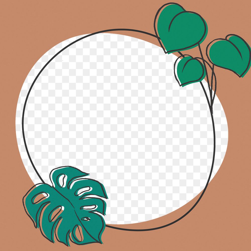 Monstera leaf png botanical frame, line art design on transparent background