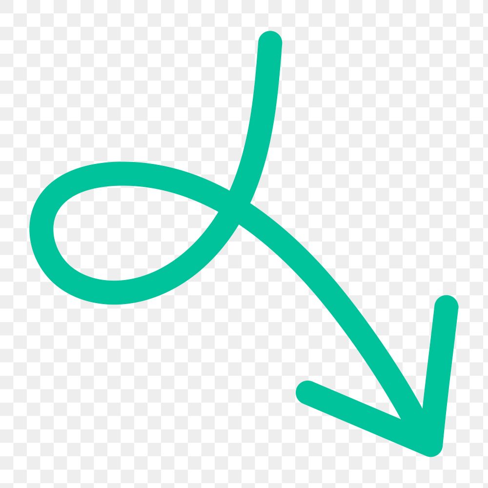 Png arrow sticker, hand drawn green simple design/doodle, transparent background