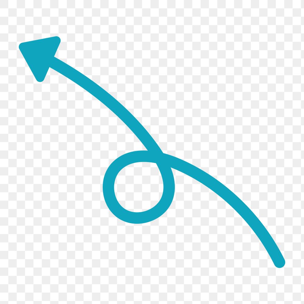 Blue arrow png sticker, minimal doodle design, transparent background