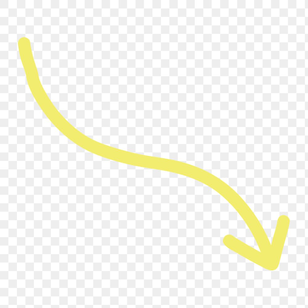 Yellow arrow png arrow sticker, cute minimal doodle design, transparent background