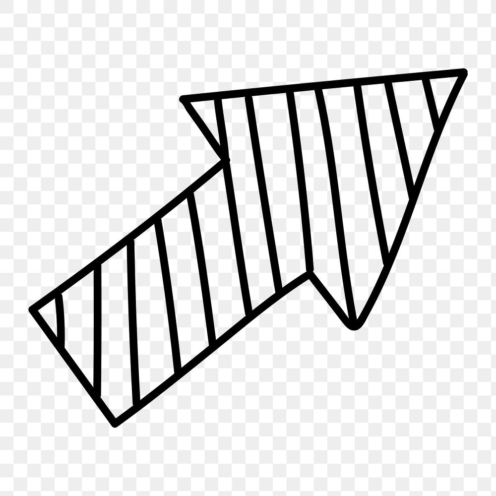 Png arrow sticker, hand drawn black simple design, transparent background