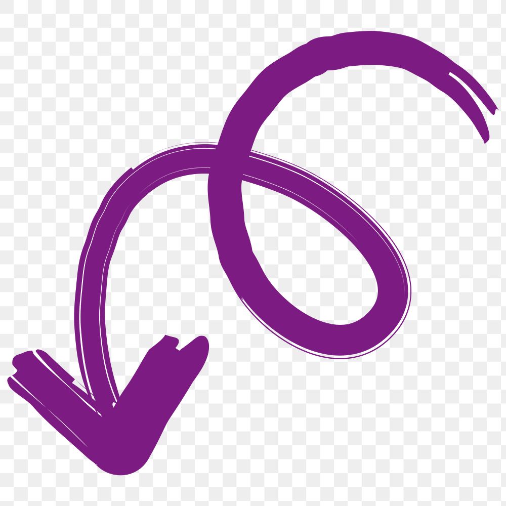 Cute arrow png doodle sticker, purple hand drawn design, transparent background
