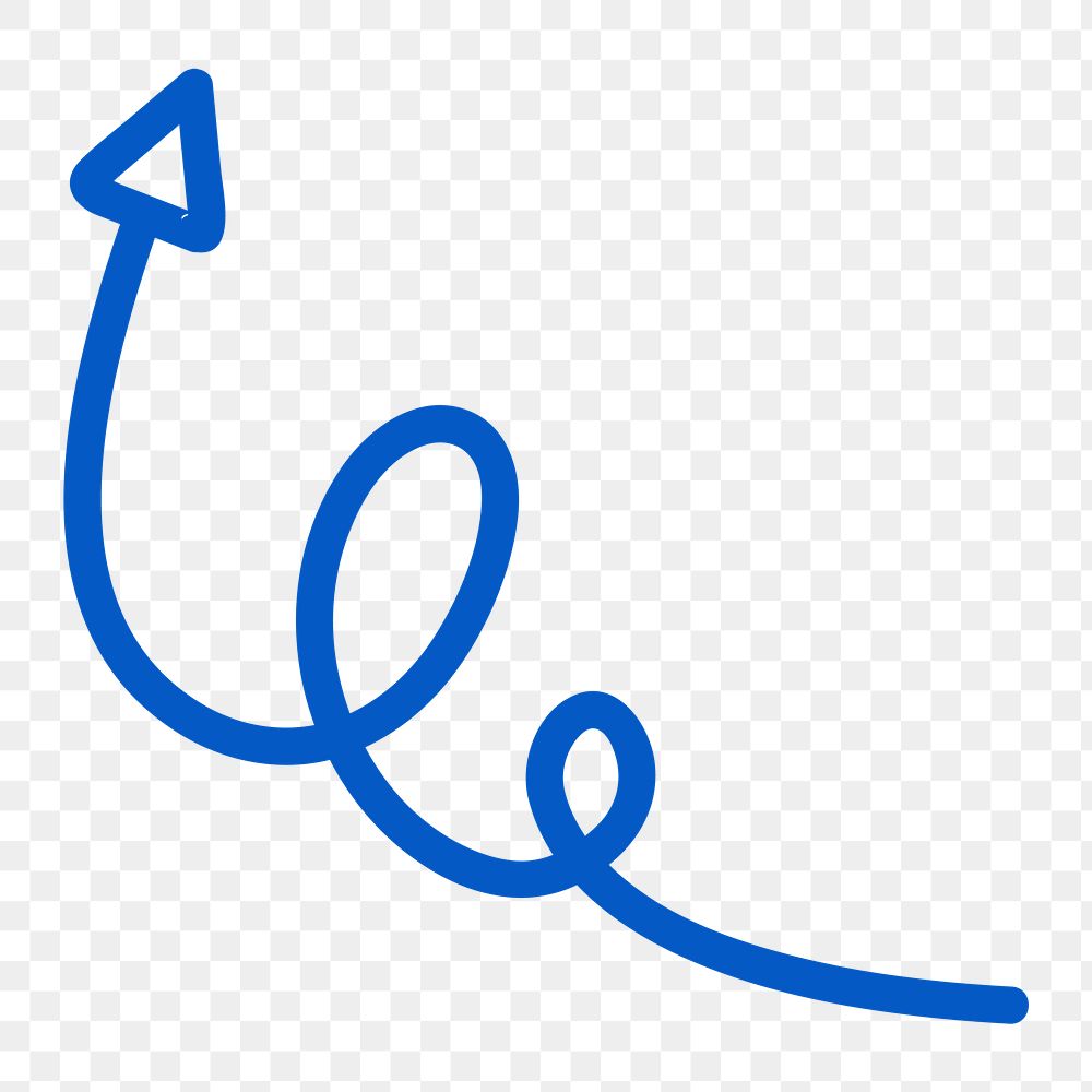 Blue arrow png sticker, minimal doodle design, transparent background
