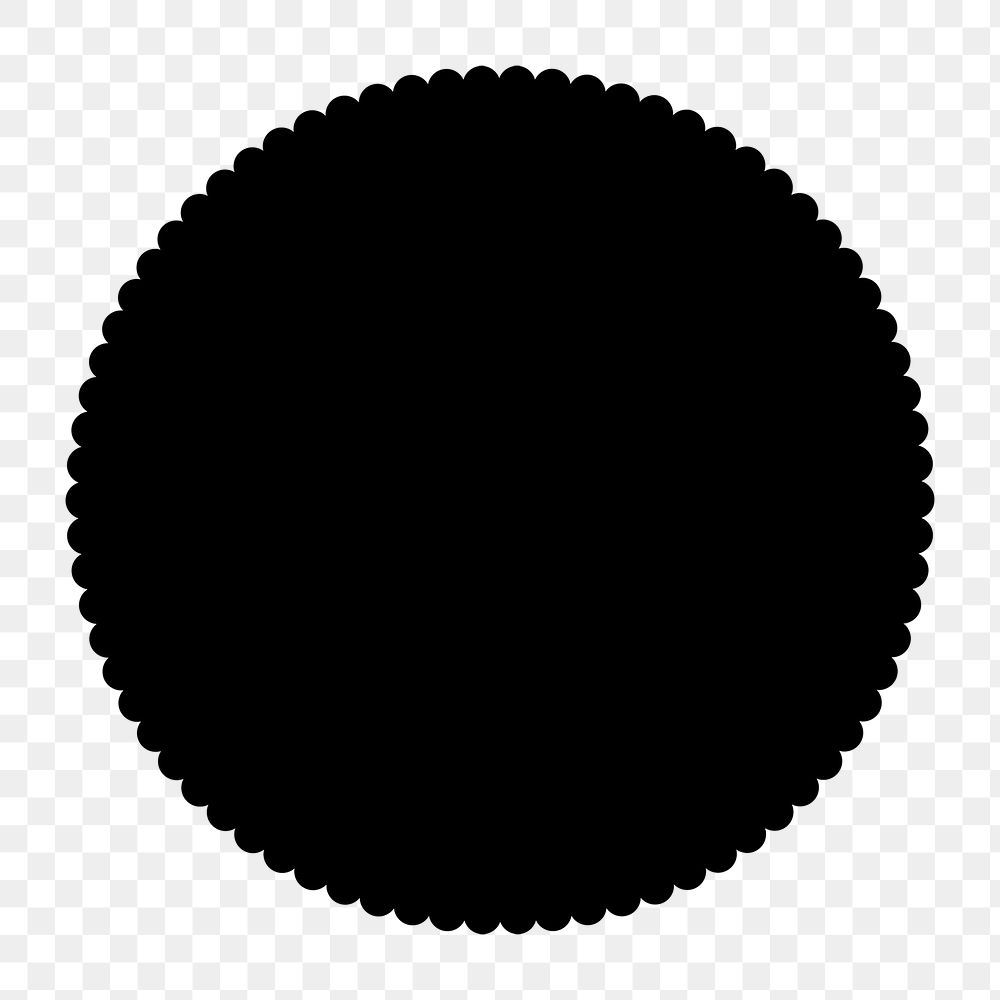 Scalloped circle png sticker, simple black design shape, transparent background