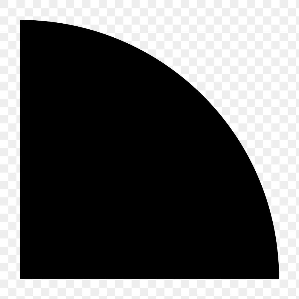 Black png sticker, flat graphic quarter circle simple shape design, transparent background