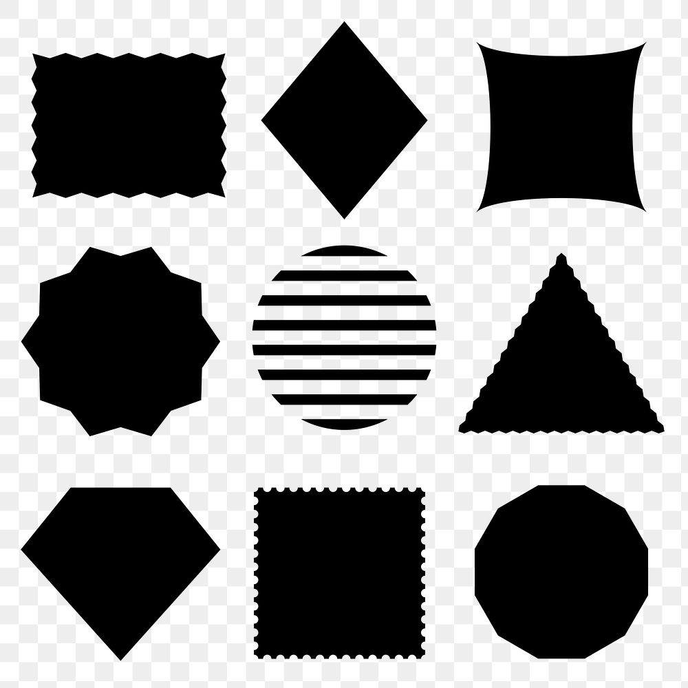 Simple png sticker, geometric black design, transparent background set