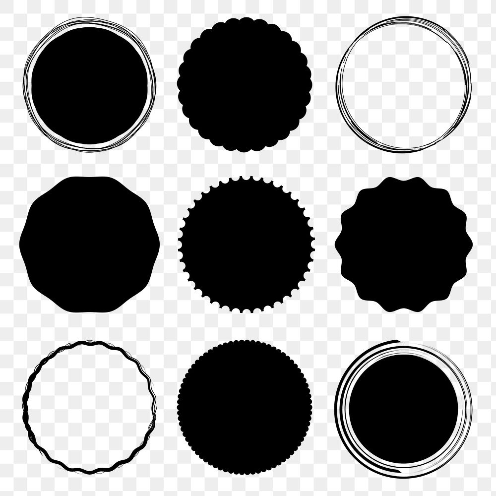 Simple png sticker, geometric black design, transparent background set