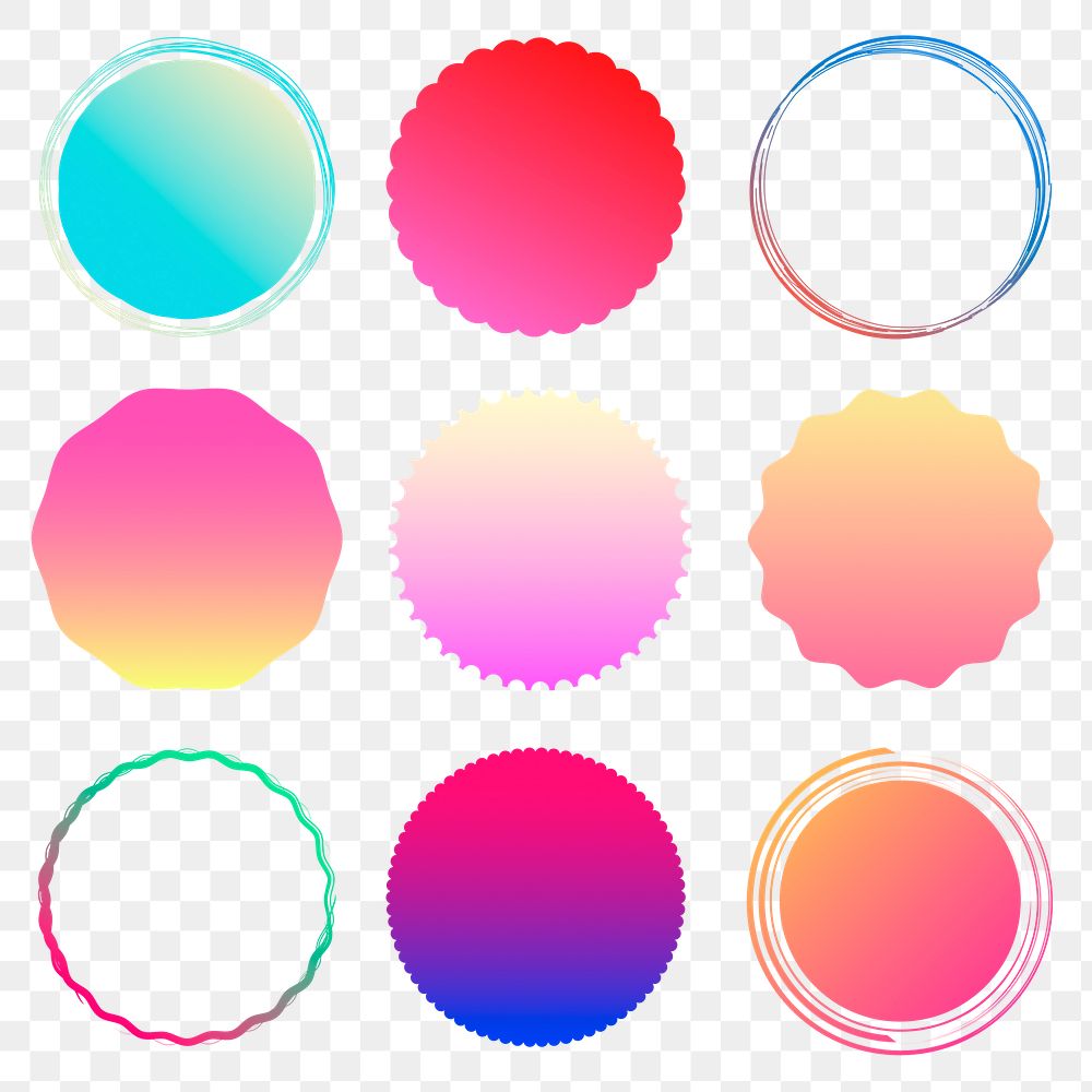 Png minimal shape sticker, colorful gradient design, transparent background set
