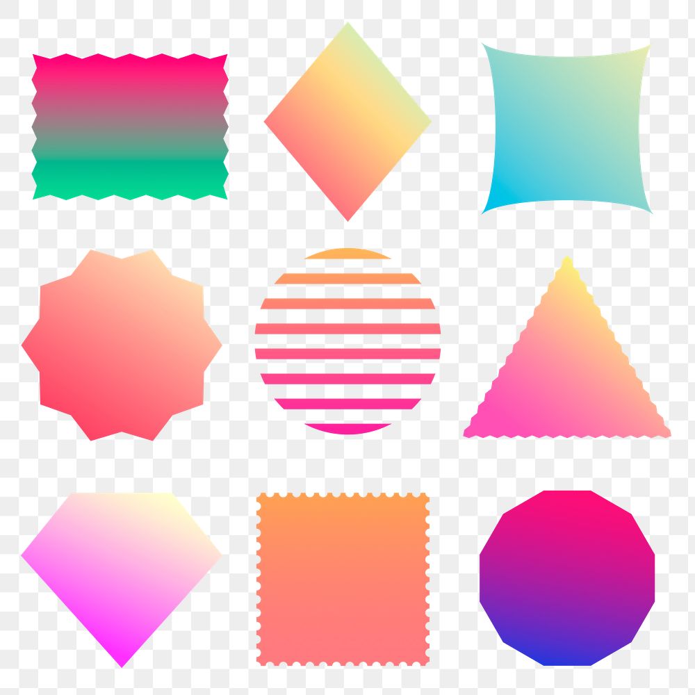 Geometric png stickers, gradient color shape simple design, transparent background
