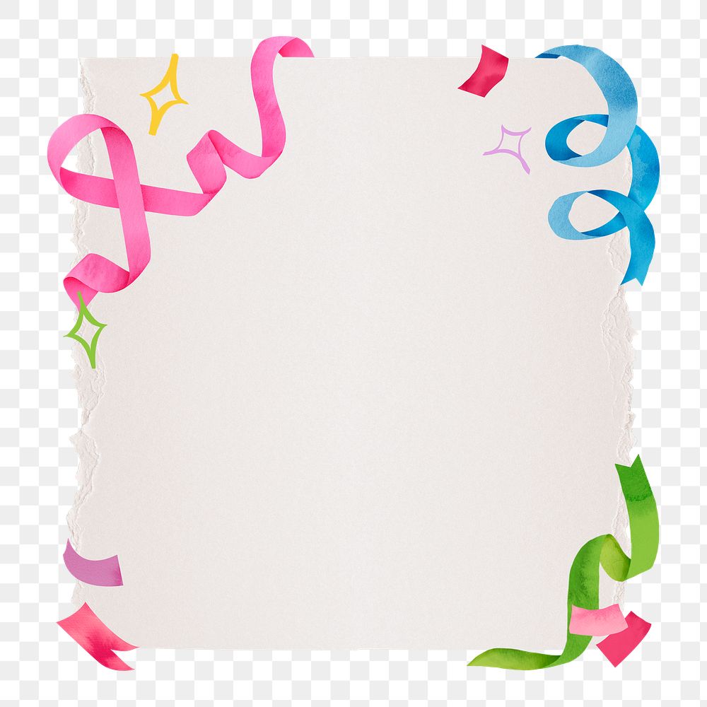Birthday png frame, colorful ribbon, transparent background