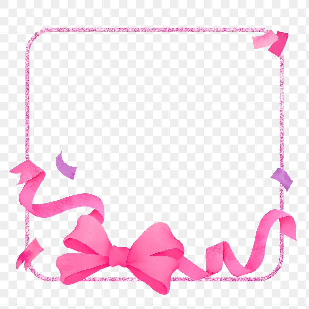 Pink bow png frame, birthday, transparent background