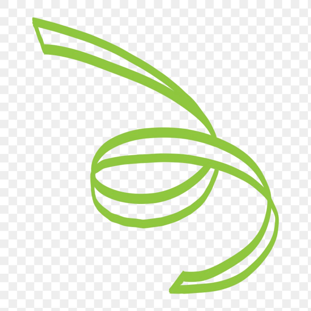 Green ribbon doodle png clipart, design element, transparent background 