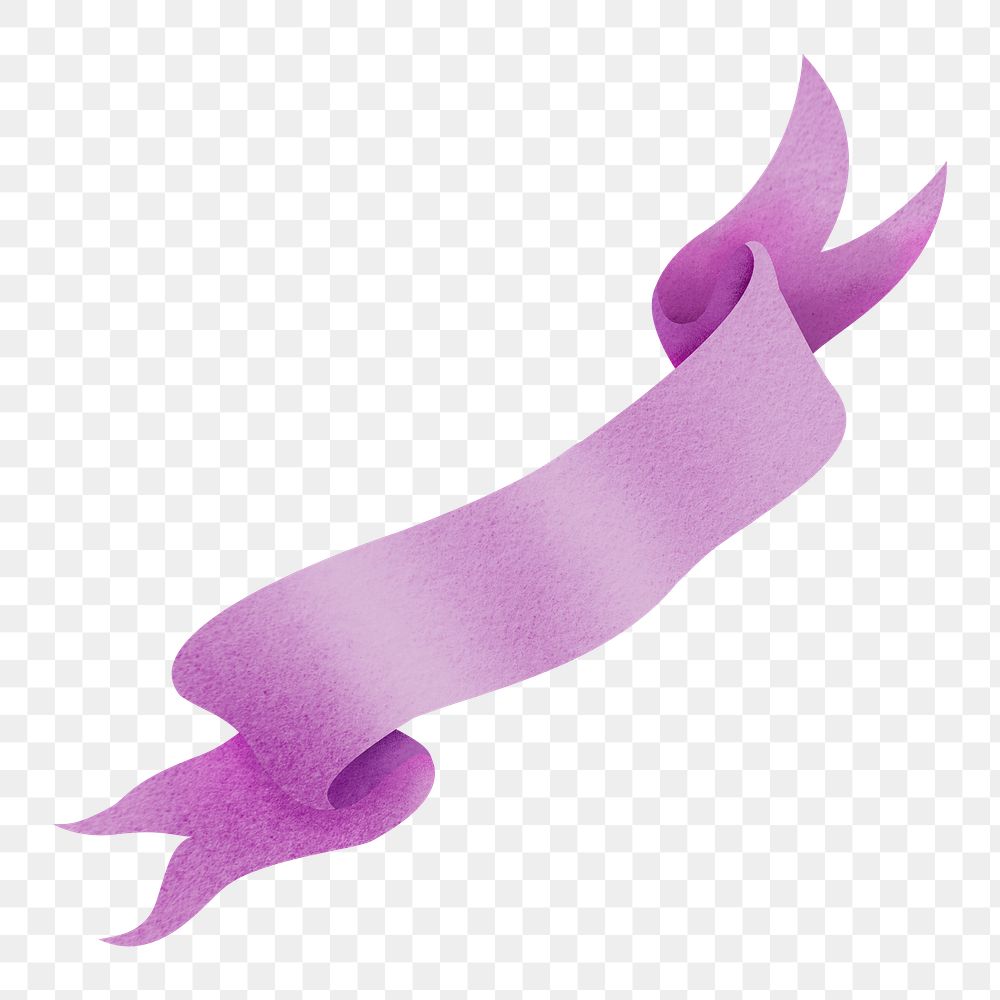 Purple ribbon png sticker, watercolor design element, transparent background