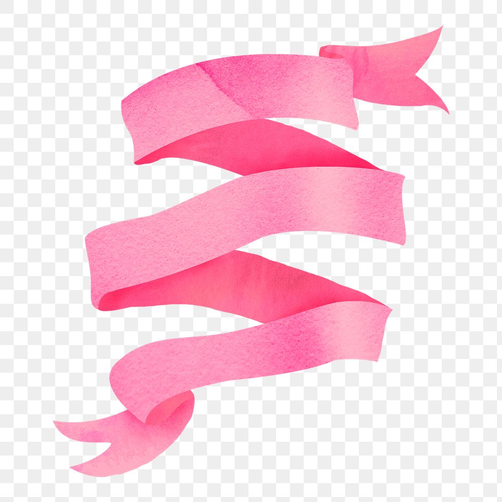 Pink ribbon png sticker, watercolor design element, transparent background