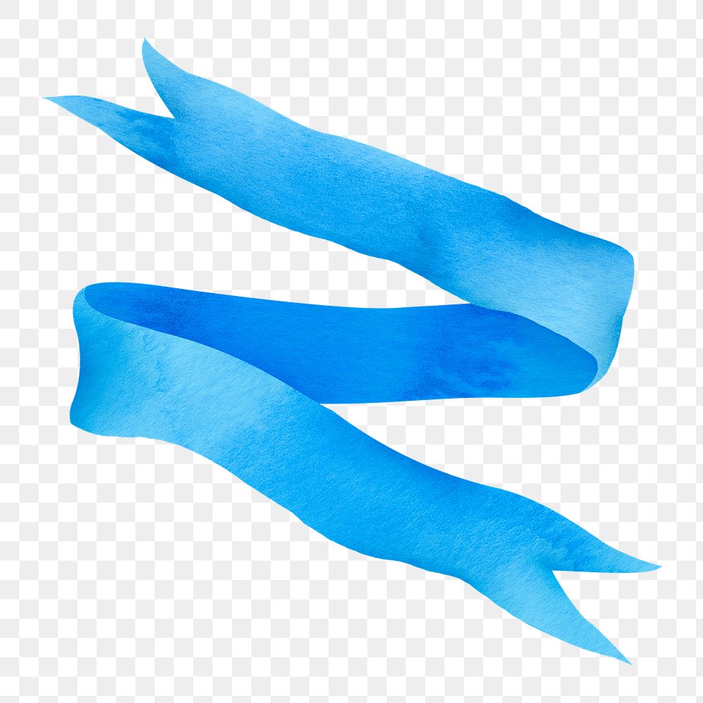 Blue ribbon png sticker, watercolor design element, transparent background
