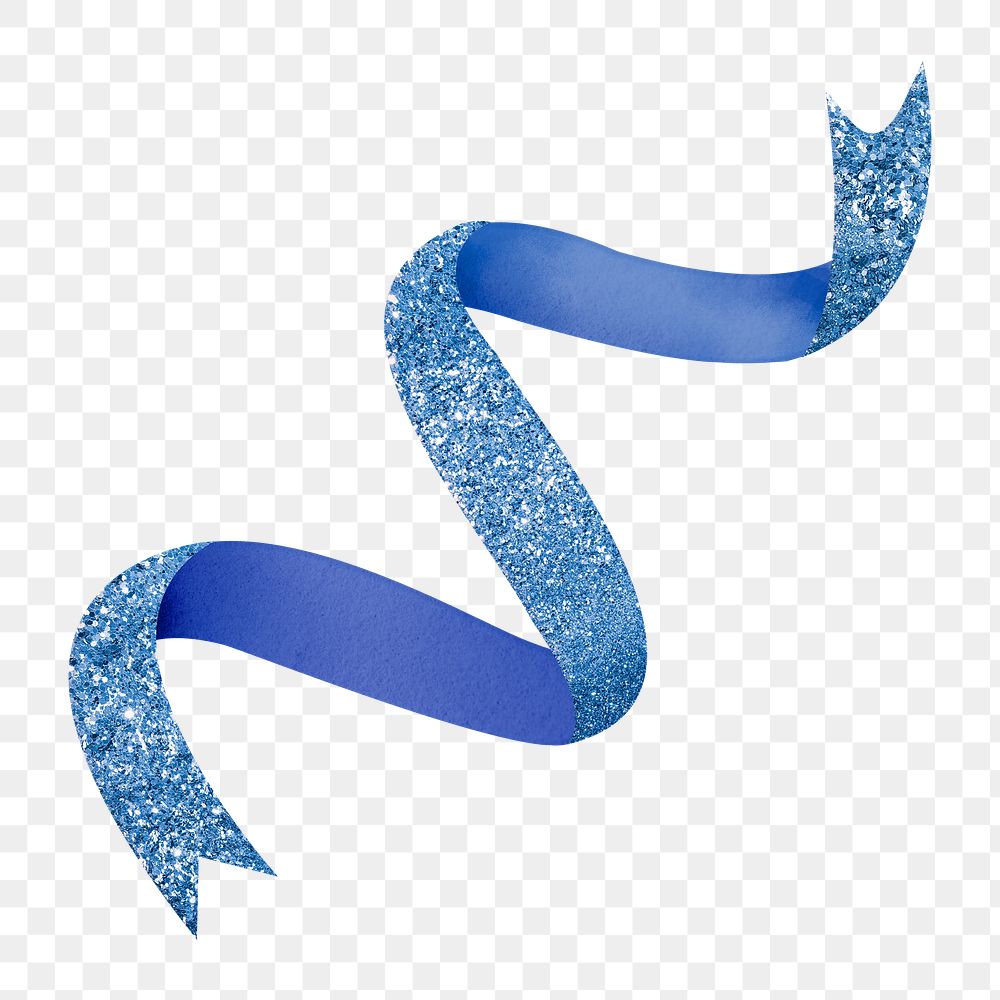 Blue ribbon png element, glitter design, transparent background