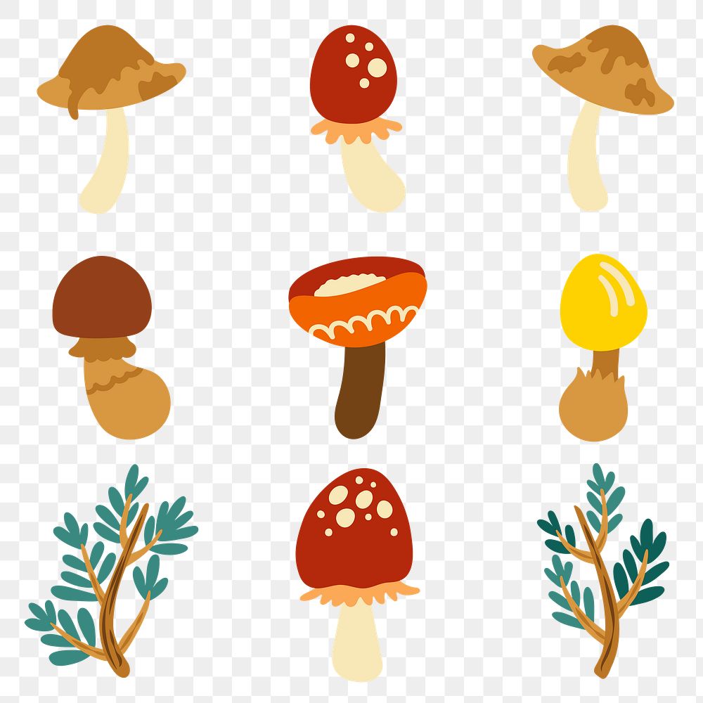 Vintage mushroom png stickers set, transparent background