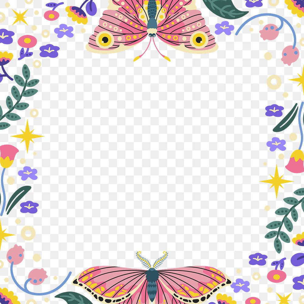 Aesthetic butterfly png frame, nature illustration, transparent background