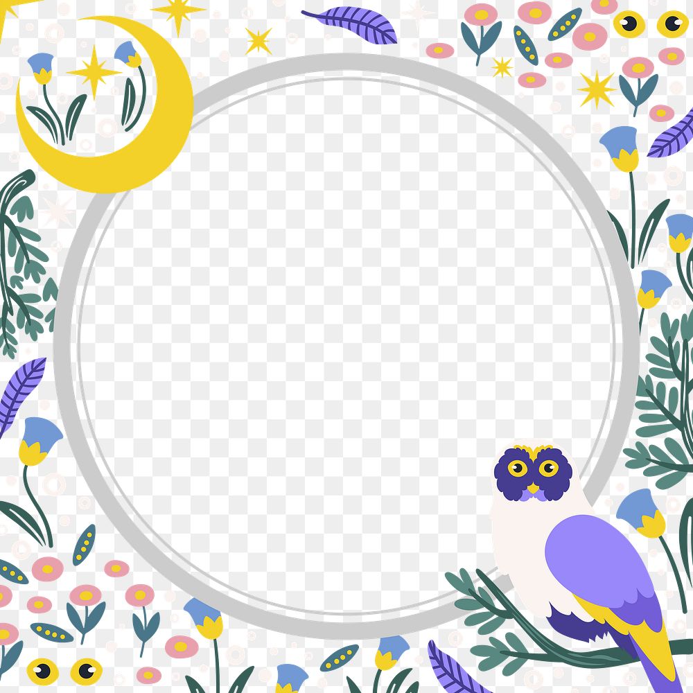 Cute owl png frame, nature illustration, transparent background