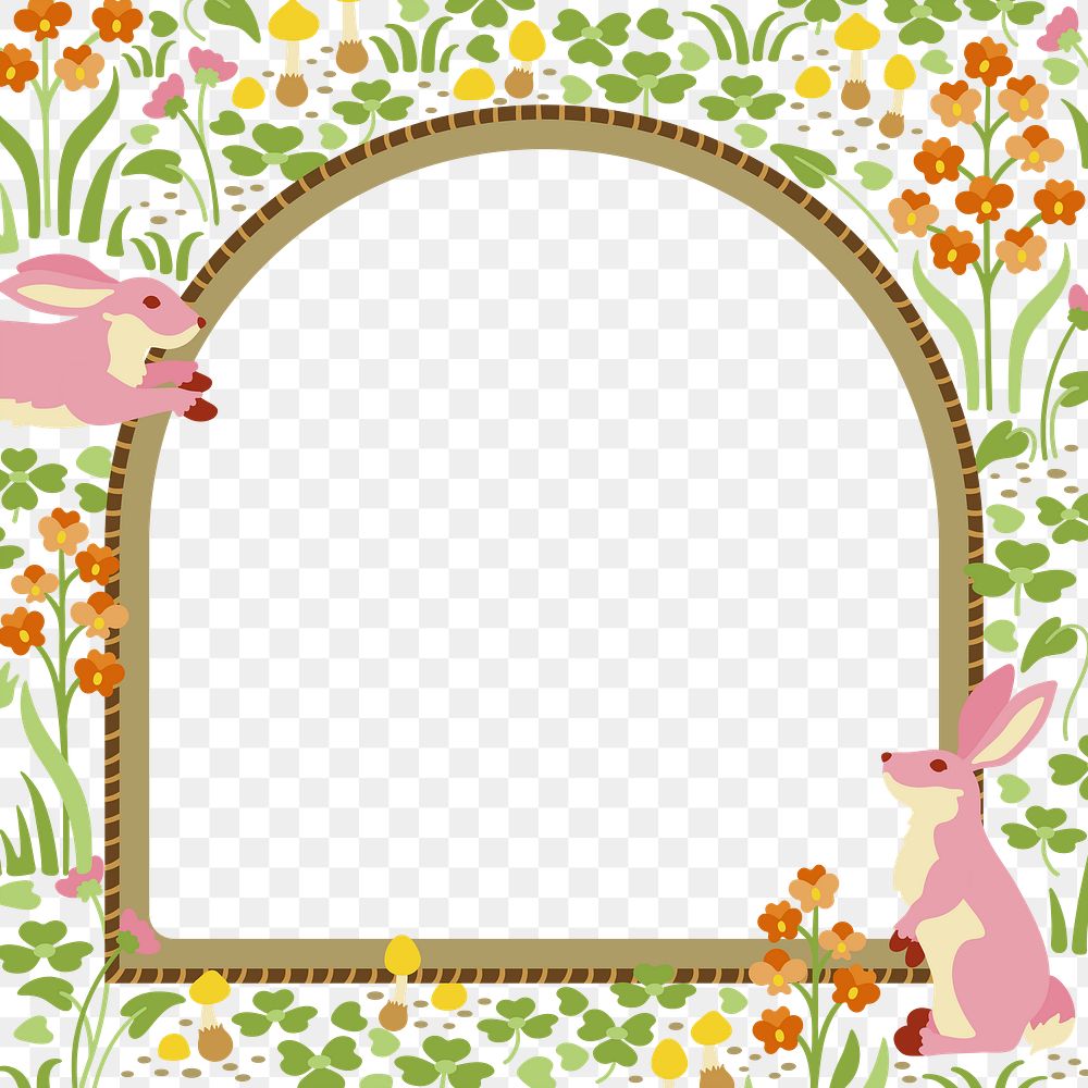 Vintage rabbit png frame, nature illustration, transparent background