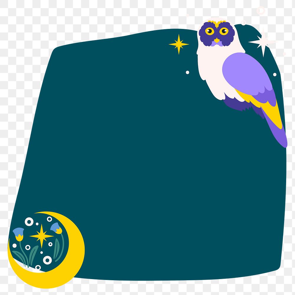 Aesthetic owl png frame, animal illustration, transparent background
