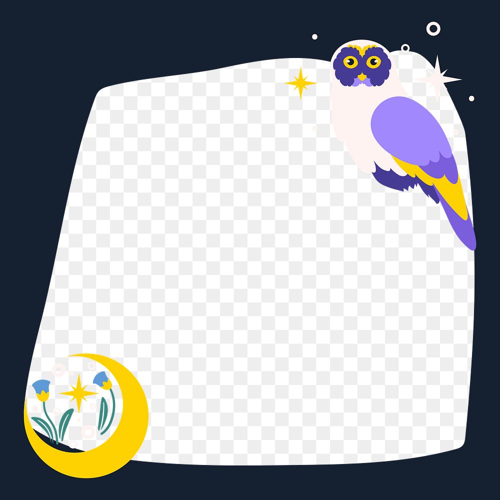 Cute owl png frame, animal illustration, transparent design