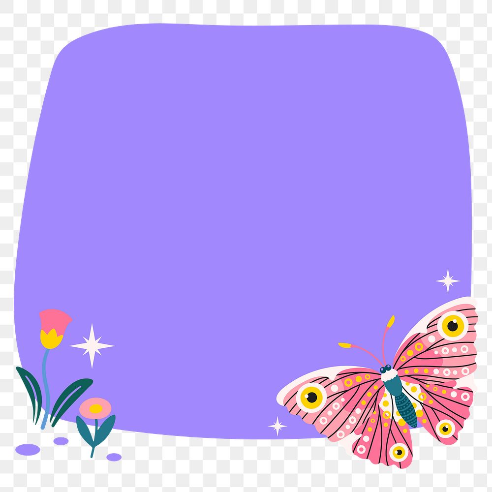 Aesthetic butterfly png frame, animal illustration, transparent background