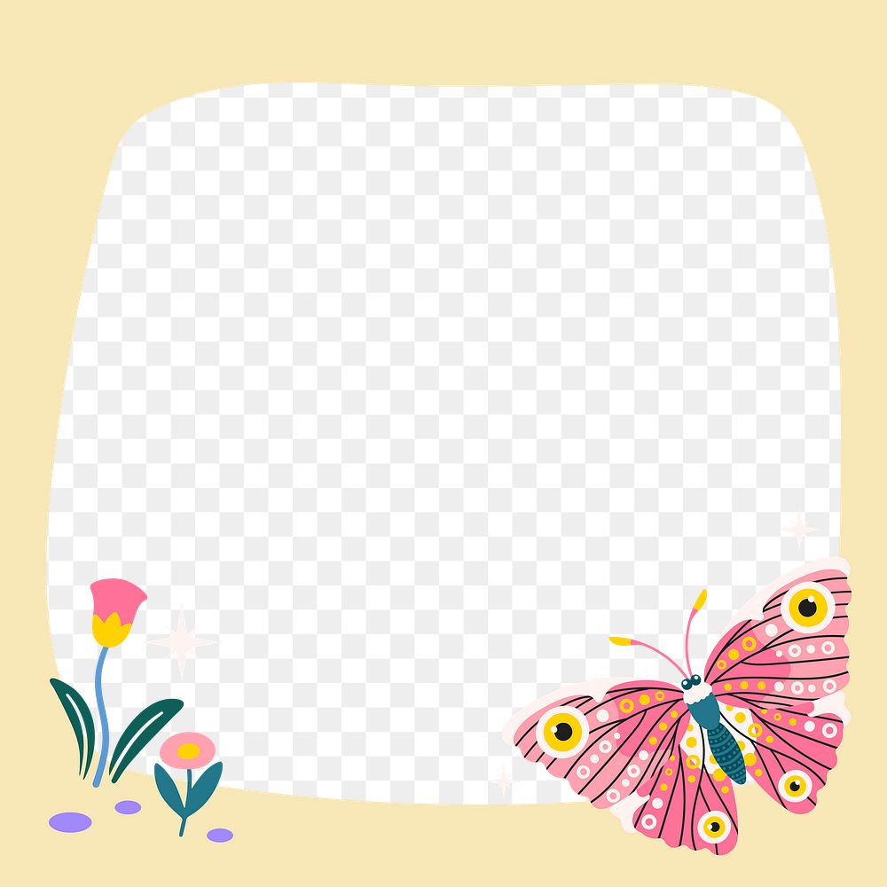 Cute butterfly png frame, animal illustration, transparent design
