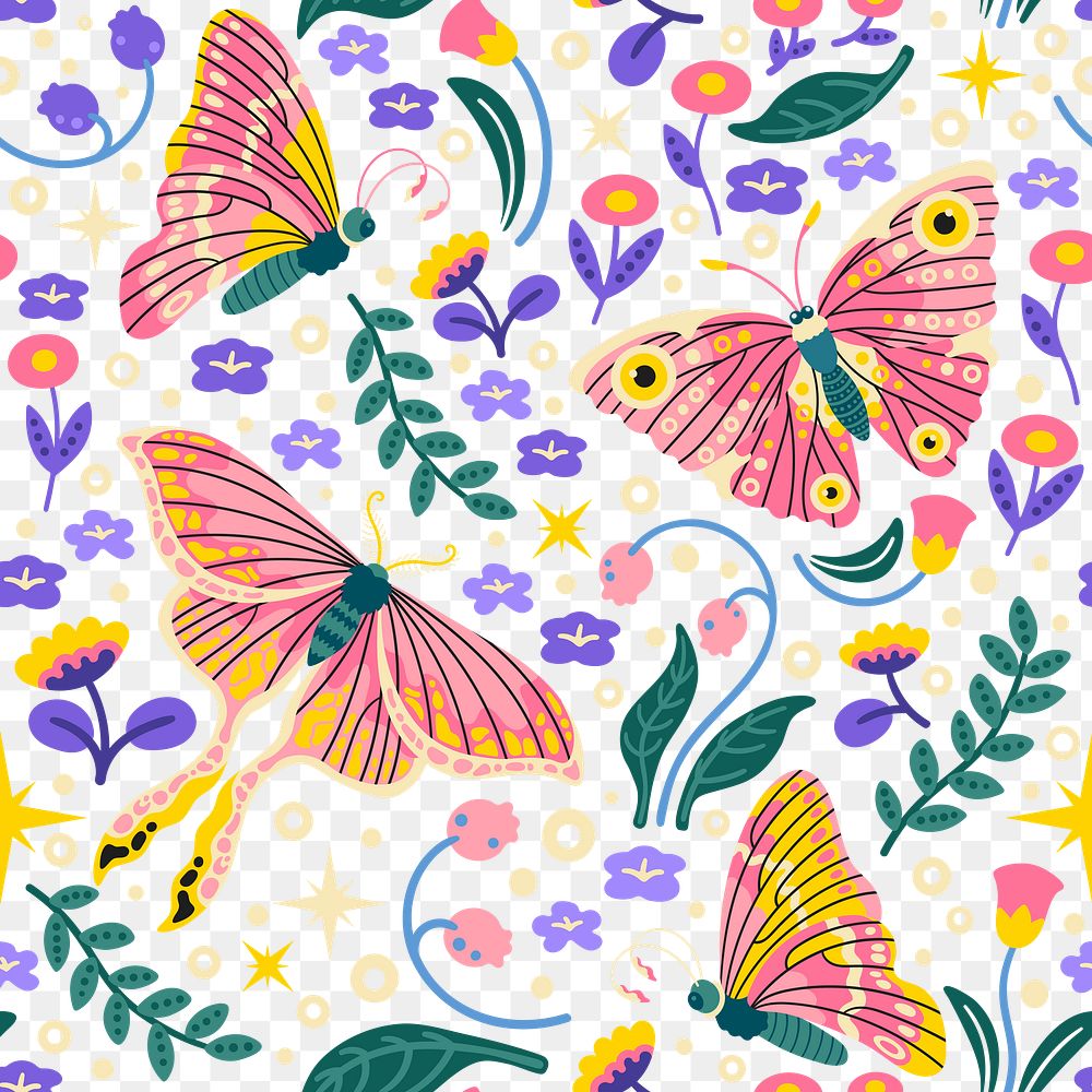 Butterfly png seamless pattern, transparent background
