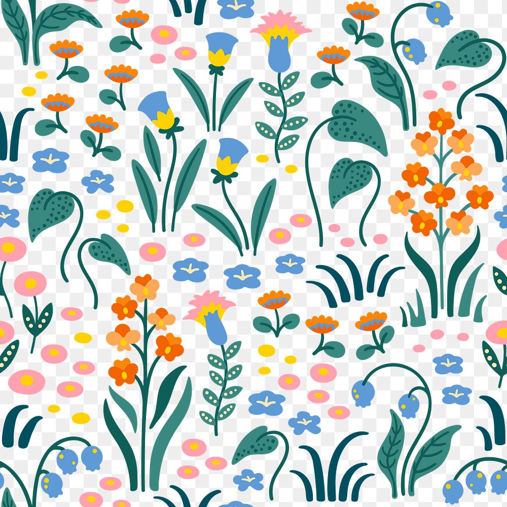 Botanical png seamless pattern, transparent background