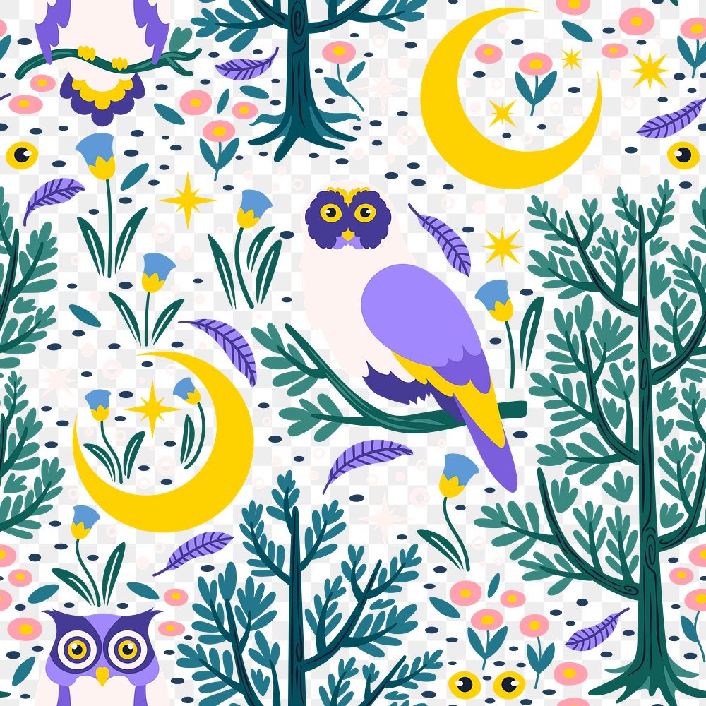 Owl png seamless pattern, transparent background