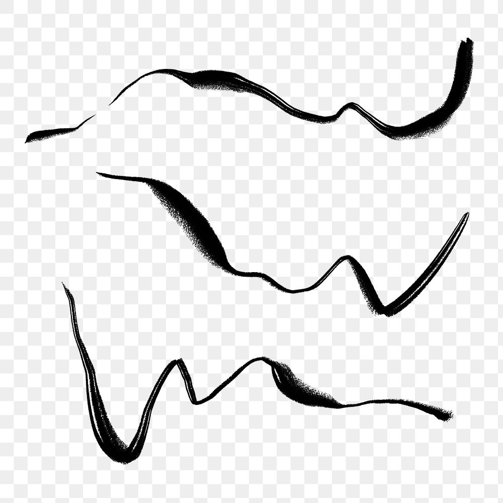 Black squiggle png sticker, brush strokes design transparent background