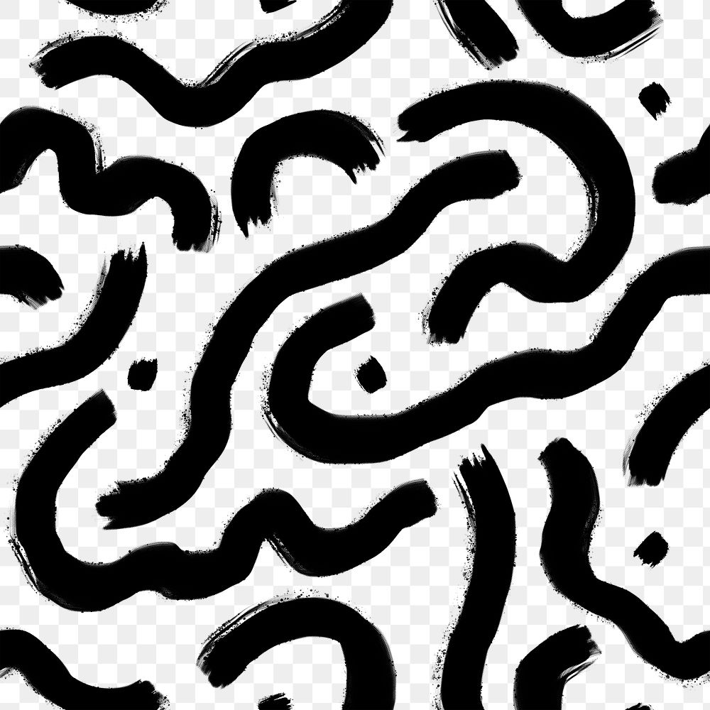 Black squiggle png brush pattern, transparent background