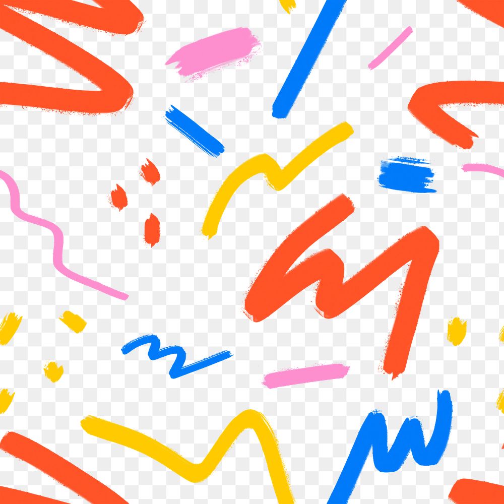 Abstract scribble doodle png pattern, colorful design, transparent background