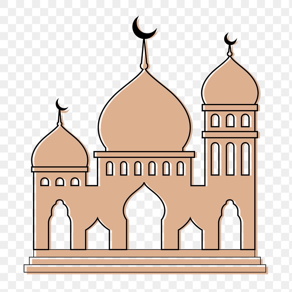 Mosque png sticker, beige illustration, transparent background