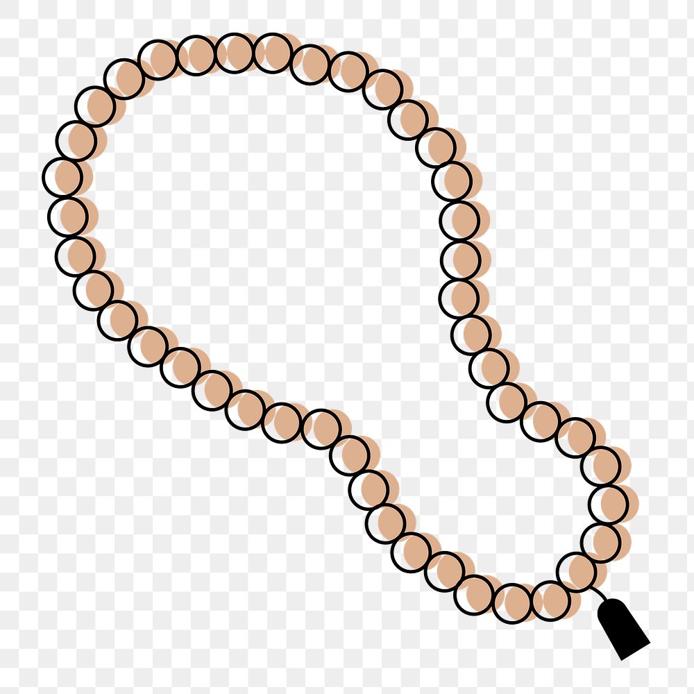 Islamic prayer beads png sticker, beige illustration, transparent background