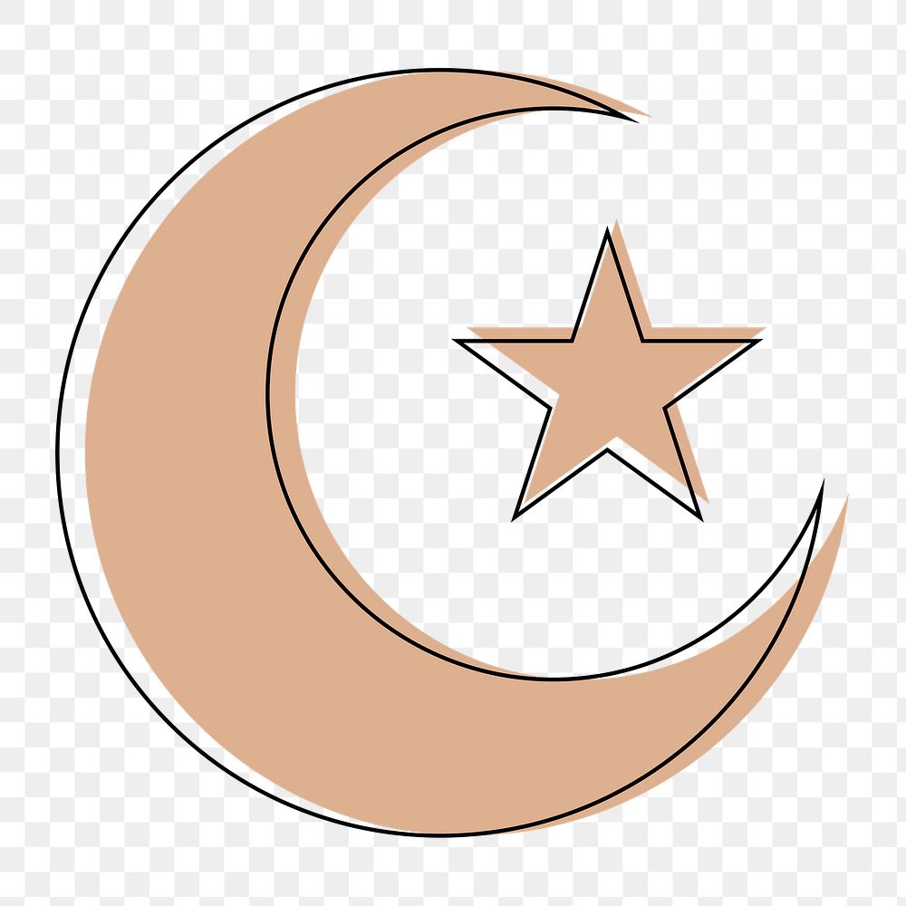 Islamic moon and star png sticker, beige illustration, transparent background