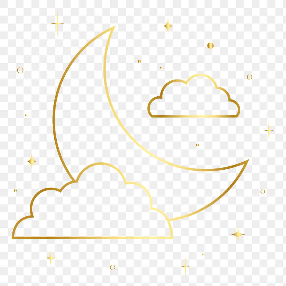 Crescent png sticker, golden line art illustration, transparent background