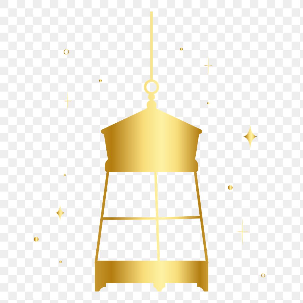 Png Ramadan sticker line art, golden color lantern design, transparent background