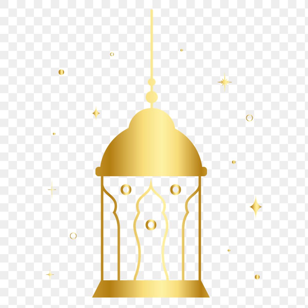 Golden Arabic lantern png sticker, flat line art design, transparent background